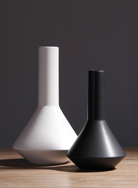 北欧风插花花瓶 文艺小清新 黑白陶瓷小口花器家居样板房软装摆件