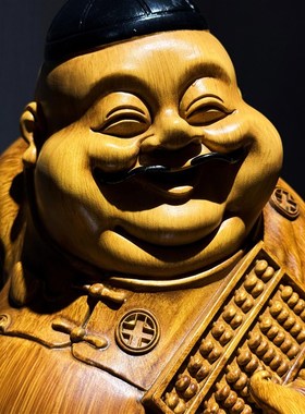 新中式地主婆摆件古风仿竹根木雕工艺品创意酒柜书房茶室空间装饰