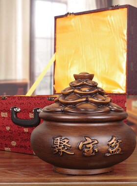 实木雕刻聚宝盆摆件招财进宝客厅酒柜装饰工艺品家居店铺乔迁礼品