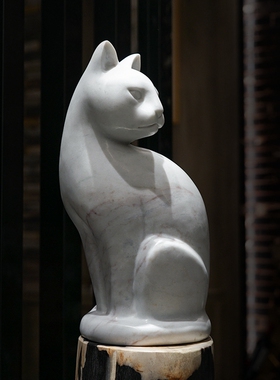 北欧大理石风格创意灵猫造型雕塑客厅摆件样板房装饰品雕刻艺术品