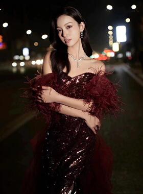 高级感轻奢气质锆石新娘项炼扇形长款耳坠套装重工婚纱晚礼服配饰
