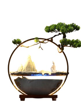 创意灯圈循环流水陶瓷摆件喷泉加湿器办公室家居装饰景观开业礼品