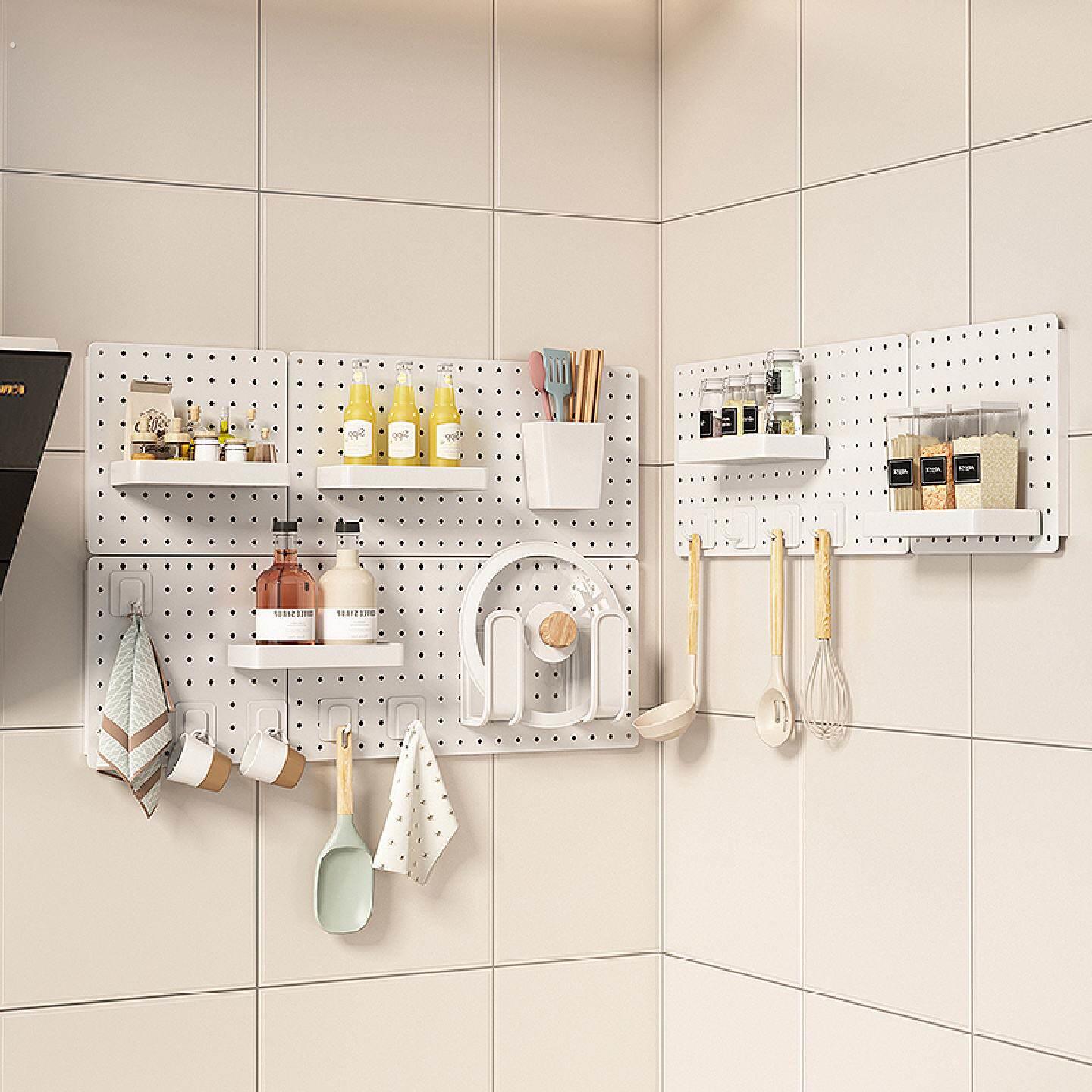 No punching household hole board wall dormitory kitchen bathroom wall storage rack partition wall hanging storage shelf with