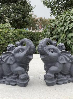 石雕大象一对石象青石摆件青石石材雕刻家用公司别墅门口石头小象