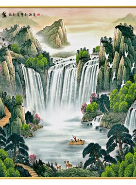 聚宝盆山水画客厅西墙风景挂画厕所门口正方形餐厅装饰画书房玄关