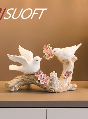 意大利设计师喜鹊陶瓷摆饰玄关现代简约桌面新中式客厅卧室装饰品