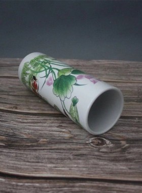 景德镇仿古瓷器乾隆粉彩鸳鸯荷花高笔筒家居装饰展柜办公摆件复古