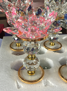 莲花灯酥油用品蜡烛灯座水晶长明烛台佛具工艺品摆件
