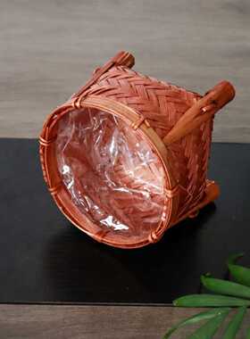 竹编装饰花盆套插花篮桌面复古花器竹工艺品绿萝收纳篮手工竹制品