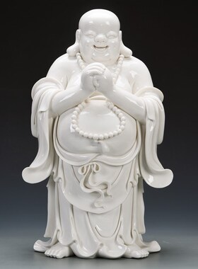 陶瓷弥勒佛大肚佛笑佛招财佛像摆件家用供奉客厅装饰品托元宝弥勒