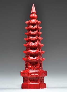 红色桃木质雕刻7层文昌塔摆件9层13层文昌塔客厅玄关装饰工艺品