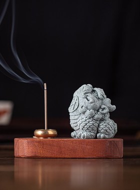 新中式招财小貔貅线香插香薰炉茶宠摆件家用室内香托香道香器装饰