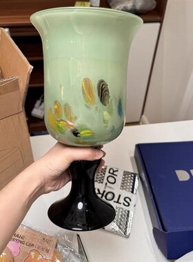中式高脚琉璃宽口玻璃水养花器玻璃桌面插花瓶高级感客厅摆件