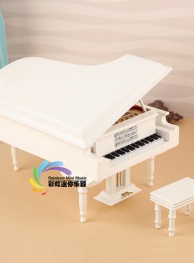 刻字黑白色木质八音盒钢琴模型音乐盒创意情人节生日礼物钢琴摆件