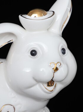 陶瓷可爱招财兔子摆件风水创意工艺品吉祥物生肖玉兔客厅饰品摆设