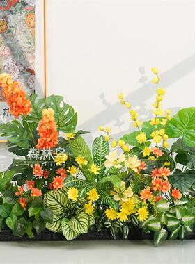 彷真绿色植物造景花槽隔断落地花艺植物景观花箱组合室外成品假花