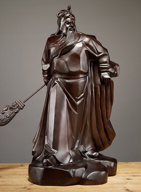 黑檀木雕关公佛像摆件实木武财神关帝圣君家居客厅装饰红木工艺品