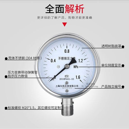 不锈钢压力表Y100BF YTF100H不锈钢耐震压力表 304高温 氨用 联力 - 图2