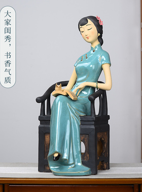 家居饰品客厅玄关桌面装饰摆件新中式电视柜茶几仕女陶瓷手工艺品