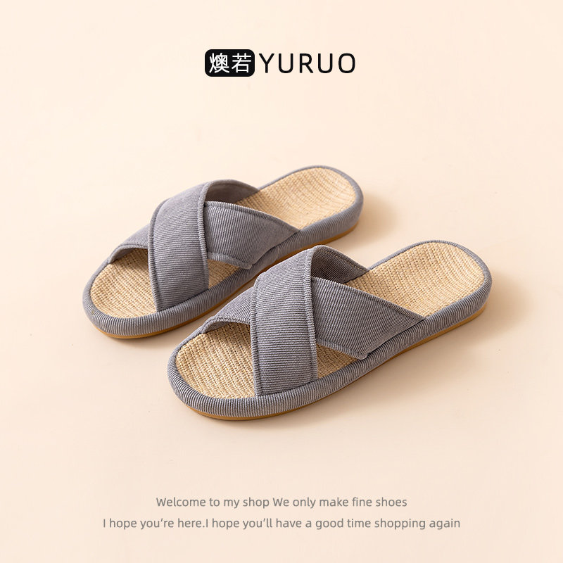 Linen slippers for women spring and autumn home couple indoor non-slip thick bottom breathable cotton and linen fabric home slippers for men summer