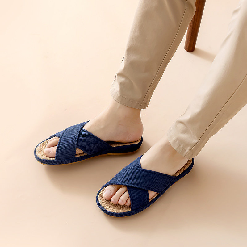 Linen slippers for women spring and autumn home couple indoor non-slip thick bottom breathable cotton and linen fabric home slippers for men summer