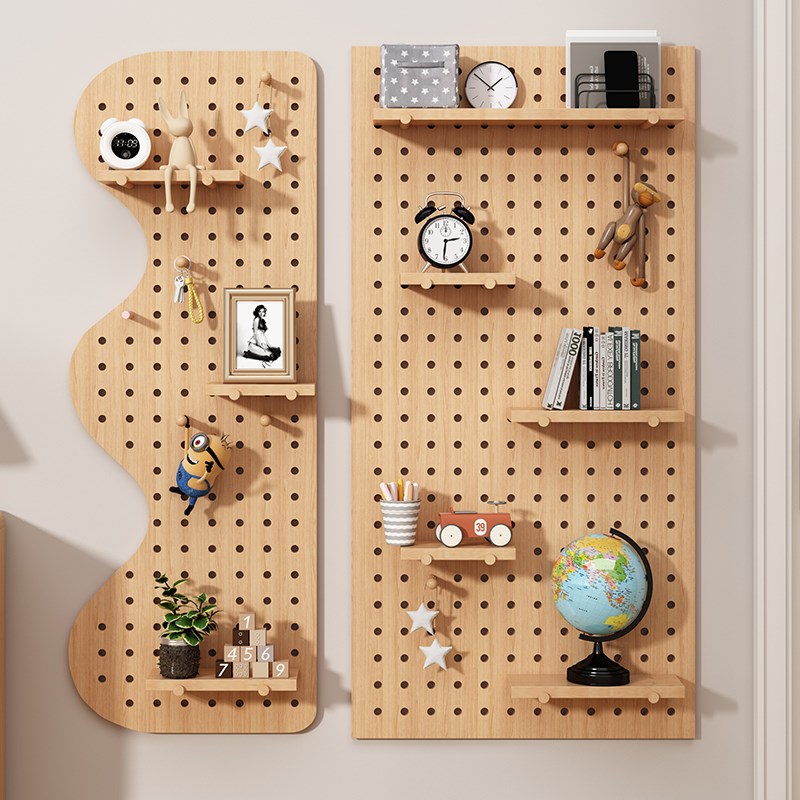 Hole board solid wood custom entrance door wall storage rack partition storage rack wall display rack hanging board decoration