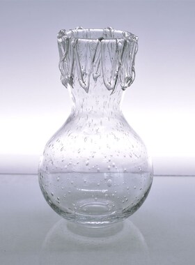浅蓝色透明气泡波浪花水滴口手工玻璃花瓶水养插花器家居装饰摆件