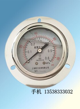 上海联力YN60ZT轴向带边耐震压力表油压液压背接式抗震防震25MPA