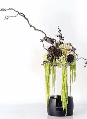 侘寂风黑色碳化木水培花瓶别墅家居摆件鱼缸桌面装饰木质工艺花桶