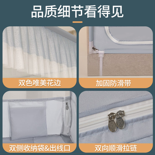 儿童防摔蚊帐家用2022新款高级卧室免安装拉链三开门蒙古包带支架 - 图3