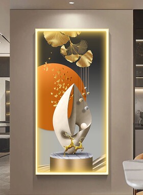 轻奢入户玄关装饰画走廊过道大气麋鹿 led灯画现代简约发光玄关画
