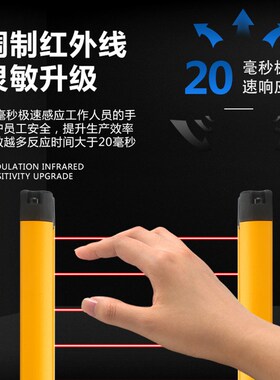 超薄型正面安全光栅传感器红外线检测区域光幕保护冲床防夹手正装