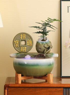 循环流水陶瓷鱼缸招财进宝生财摆件客厅办公桌面乔迁新居开业礼品