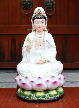 21陶瓷背光观音菩萨坐莲观音佛像家用供奉吉祥保平安南海观音摆件
