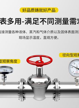 启利双金属温度计WSS401/411不锈钢径轴向指针锅炉管道工业温度表