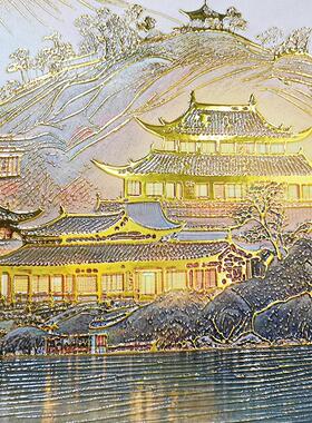 背靠金山鎏金挂画聚宝盆山水客厅装饰画招财沙发背景墙办公室壁画