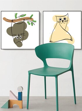 正方形北欧呆萌矢量图猫咪 动物画芯 儿童房装饰画芯学生宿舍挂画