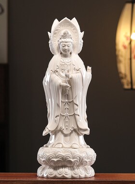 德化陶瓷南海三面观音佛像摆件家用供奉白瓷工艺品观世音菩萨站像