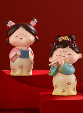 唐宫夜宴侍女国潮古风桌面公仔小摆件办公室工位装饰品玩偶送礼物