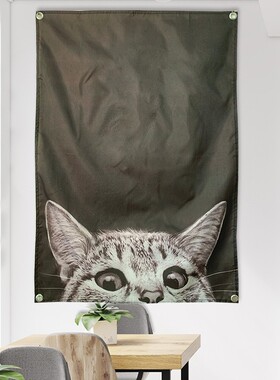 可定制可爱萌趣动物猩猩猫狗鹰墙面装饰挂旗挂布床头客厅沙发背景