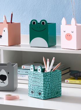 儿童笔筒收纳盒卡通动物学生办公用品桌面家居装饰品木质创意摆设
