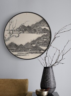 姚永强x仟象映画 卧室床头画实木圆形装饰画客厅壁画水墨画艺术画