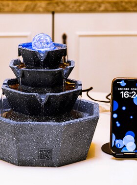 八方来财风水轮循环流水摆件动圆时来运转招财喷泉办公室生财摆设