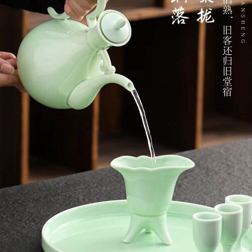 陶瓷爵杯酒具套装白酒杯家用酒壶一口杯烈酒杯复古代高脚杯小酒盅 - 图1