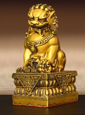 黄铜狮子摆件雄狮中式家居纯铜宫门狮客厅开业礼品