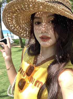 蝴蝶结草帽女2026新款镂空钩花可折叠海边沙滩大帽檐防晒渔夫帽
