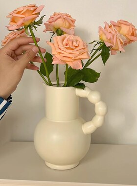 法式白色陶瓷花瓶摆件客厅插花轻奢高级感复古提手奶壶家居装饰品