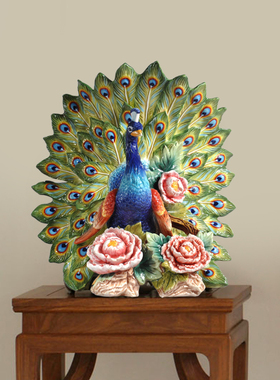 中式陶瓷摆设孔雀开屏花开富贵家居装饰工艺品釉下彩五彩孔雀礼品
