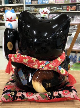金石工坊12寸黑色招财猫大号满愿成就黑猫存钱罐开业礼品家居摆件