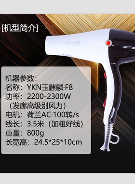 玉麒麟F8吹风机电吹风筒大功率2300w理发店发廊家用专业冷热负离